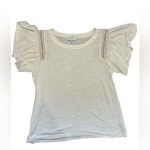 Crown & Ivy white flutter-sleeve t-shirt featuring embroidered detailing